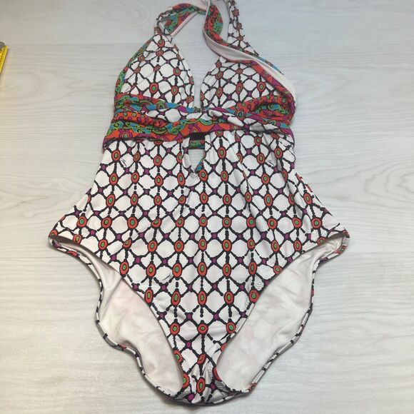 Trina Turk Venice Beach Tropical Print One-Piece Swimsuit vacation beach size 10 - Picture 1 of 9